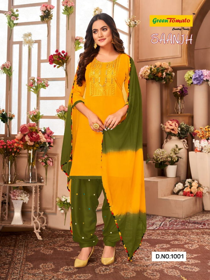 Green Tomato Saanjh Wholesale Patiyala Rayon Ready Made Suit Collection